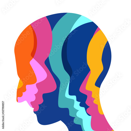 Man profile head. Headache, schizophrenia, mental health concept. Vector Illustration.