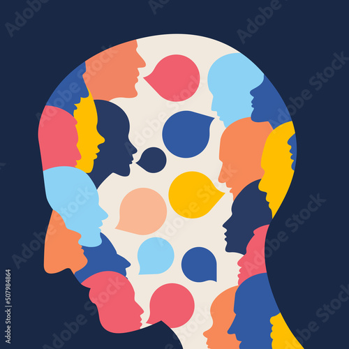 Man profile head. Headache, schizophrenia, mental health concept. Vector Illustration.