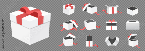 Gift box of various composition illustration set. confetti, ribbon, present, birthday. Vector drawing. Hand drawn style.