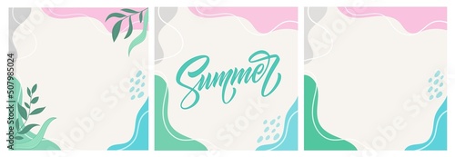 Vector illustration summer set vibers abstract background. Pastel colors with summer lettering.