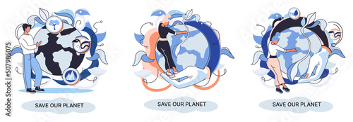 Save our planet ecological metaphor Earth day, love for native home. Sustainable gardening renewable energy. Caring for nature protecting environment stop air and water pollution, rational consumption