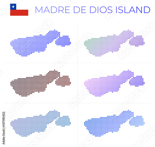 Madre de Dios Island dotted map set. Map of Madre de Dios Island in a dotted style. Borders of the island filled with beautiful smooth gradient circles. Powerful vector illustration.