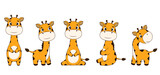 Set of cute giraffe cartoon characters.Vector illustration for design and print