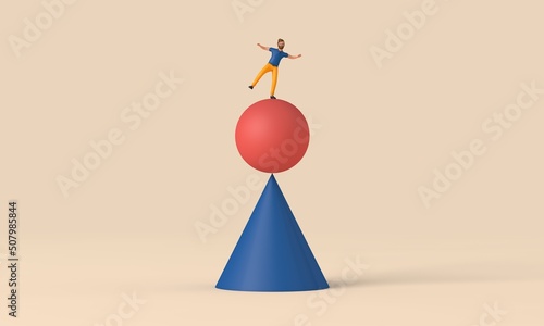 Εκτύπωση καμβά A male character balancing on unstable shapes. 3D Rendering
