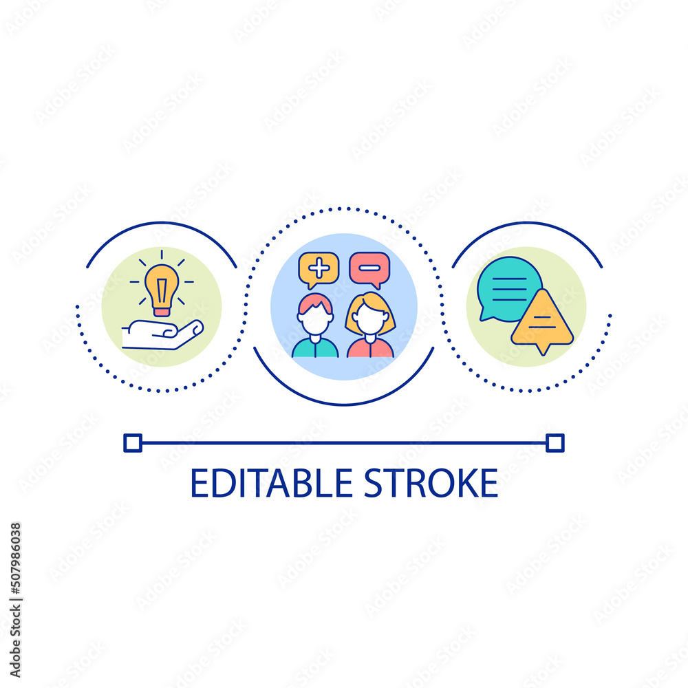 Encouraging different opinions loop concept icon. Handling differing viewpoints abstract idea thin line illustration. Workplace teamwork. Isolated outline drawing. Editable stroke. Arial font used