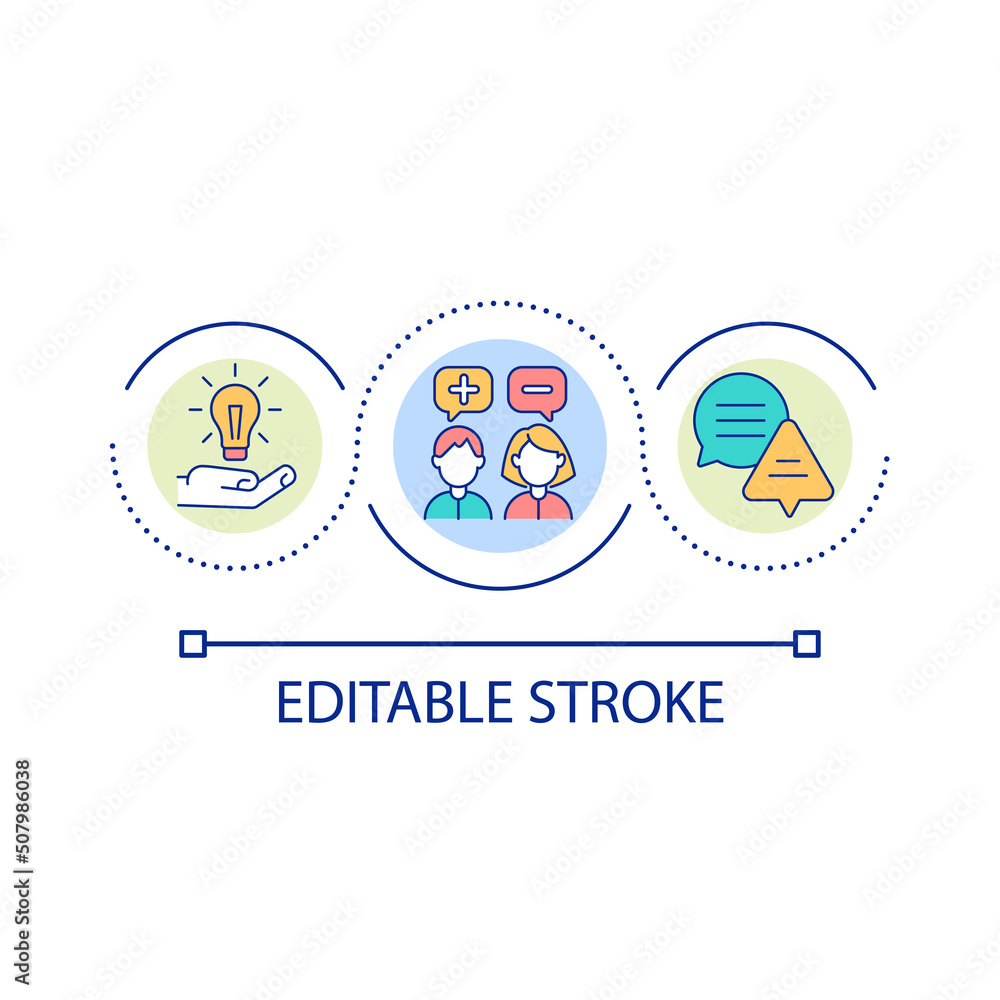 Encouraging different opinions loop concept icon. Handling differing viewpoints abstract idea thin line illustration. Workplace teamwork. Isolated outline drawing. Editable stroke. Arial font used Encouraging different opinions loop concept icon. Handling differing viewpoints abstract idea thin line illustration. Workplace teamwork. Isolated outline drawing. Editable stroke. Arial font used