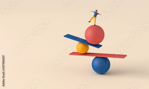 Canvastavla A male character balancing on unstable shapes. 3D Rendering
