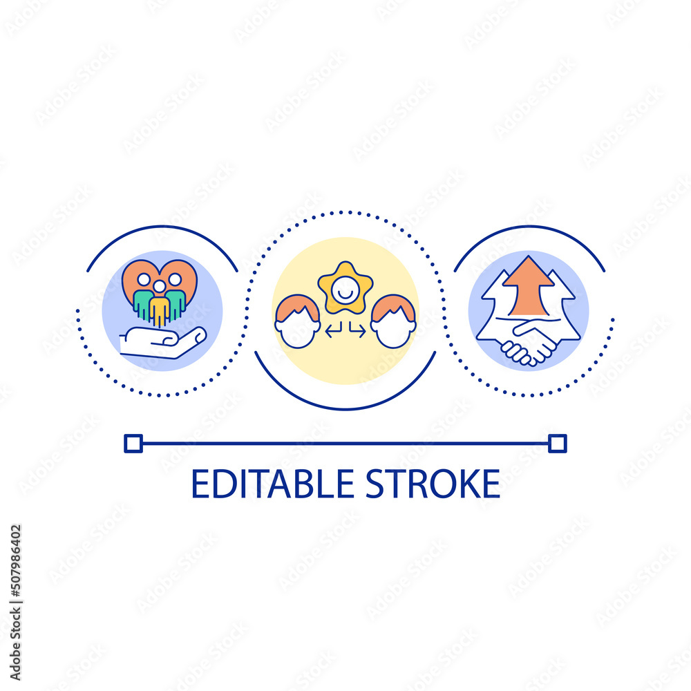 Sharing knowledge and skills in workplace loop concept icon. Better problem-solving and productivity abstract idea thin line illustration. Isolated outline drawing. Editable stroke. Arial font used