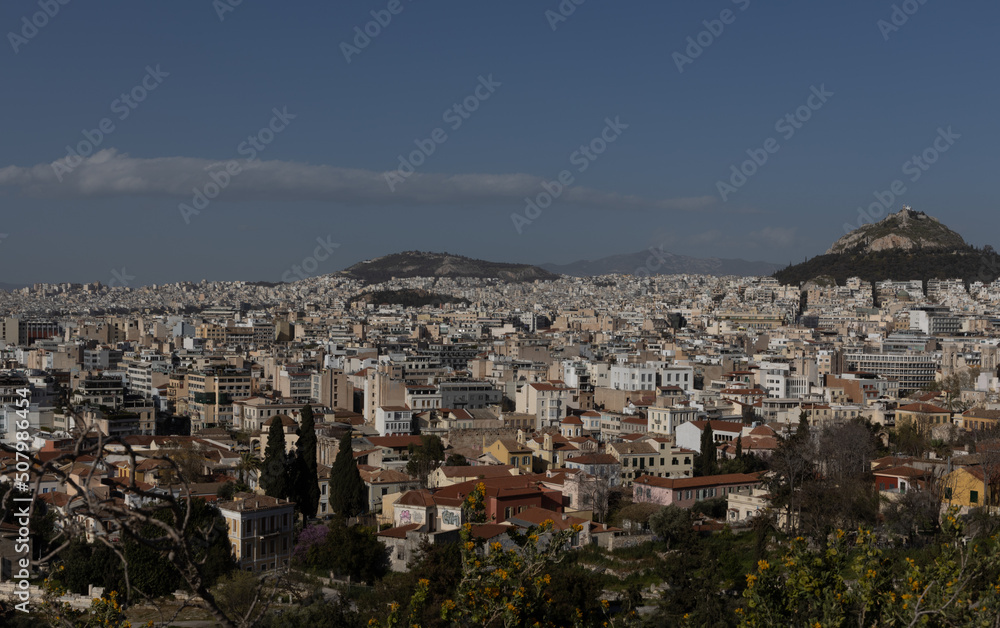 Panorama-Blick vom Areopag auf die Stadt Athen, Griechenland