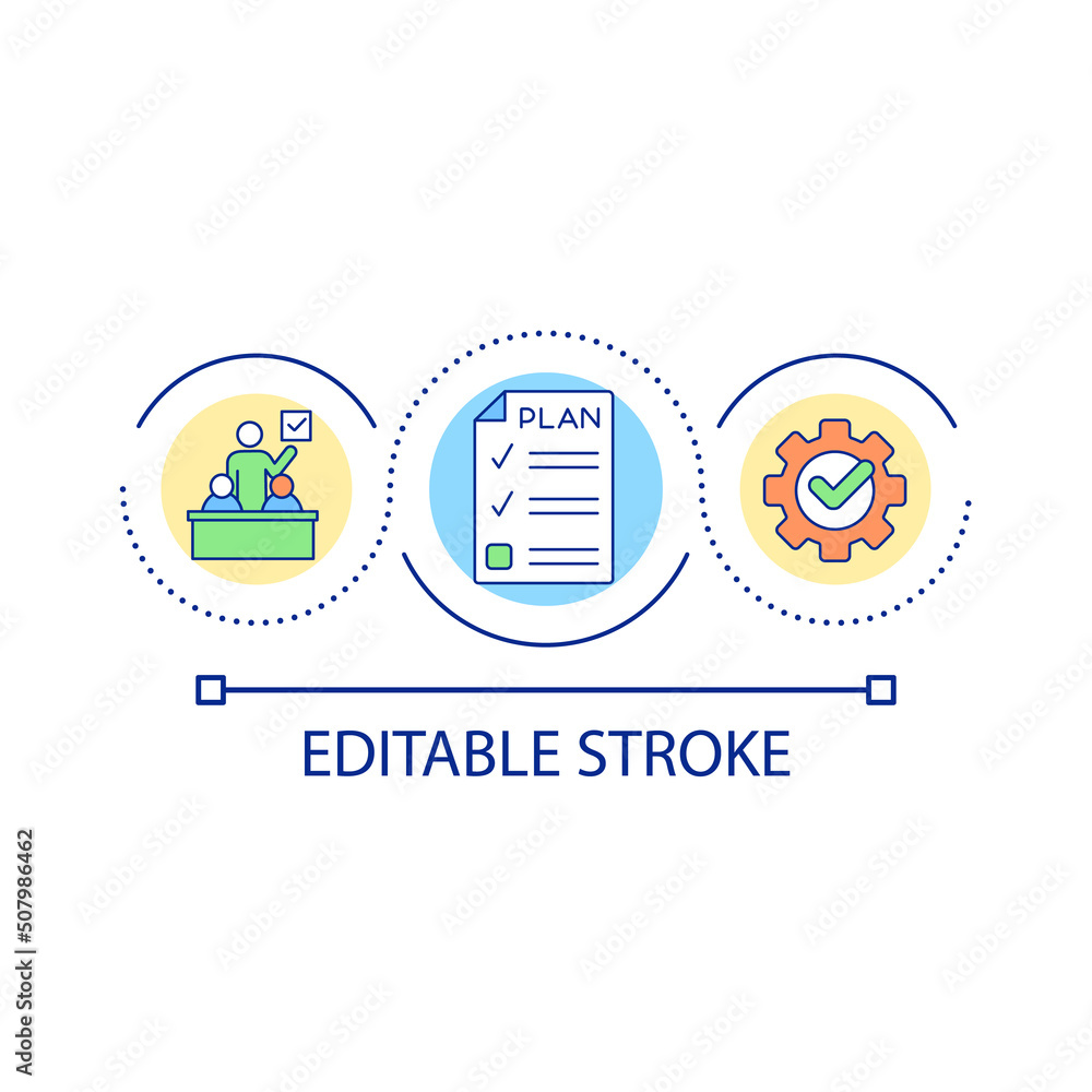 Productivity improvement plan loop concept icon. Planning tasks, assignments abstract idea thin line illustration. Boosting effectiveness. Isolated outline drawing. Editable stroke. Arial font used