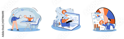Cryptocurrency bitcoin mining metaphor Blockchain exchange platform. Cyber banking procedures, bitcoin trading, wallet. Ecurrency transactions. Digital currency, cryptocurrency market, hidden mining