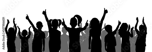 Happy cheerful  group of children, silhouette. Back to school or party and etc. Vector illustration
