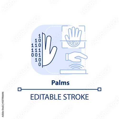Palms light blue concept icon. Biometric identification technology abstract idea thin line illustration. Palm vein scan. Isolated outline drawing. Editable stroke. Arial, Myriad Pro-Bold fonts used
