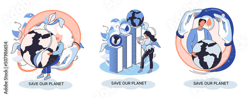 Save our planet ecological metaphor Earth day, love for native home. Sustainable gardening renewable energy. Caring for nature protecting environment stop air and water pollution, rational consumption