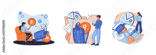 Cryptocurrency bitcoin mining metaphor Blockchain exchange platform. Cyber banking procedures, bitcoin trading, wallet. Ecurrency transactions. Digital currency, cryptocurrency market, hidden mining