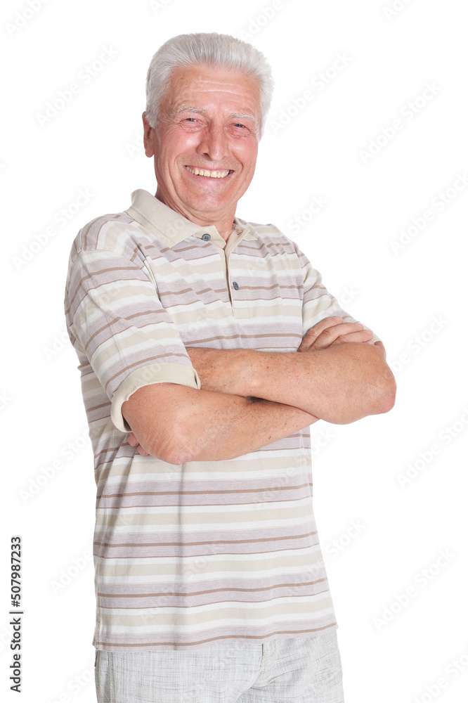 Portrait of senior man with crossed arms on white background Portrait of senior man with crossed arms on white background