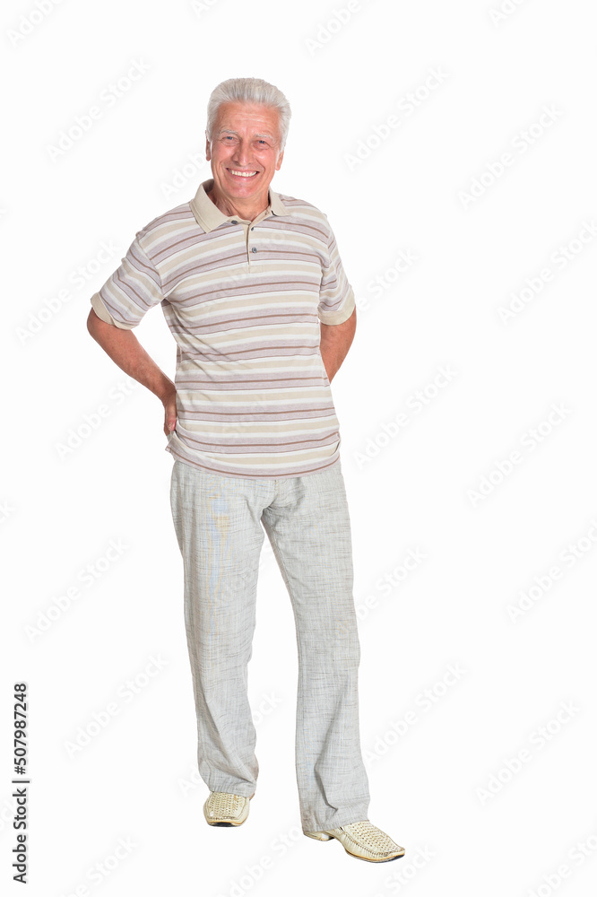 Portrait of senior man posing on white background, full length Portrait of senior man posing on white background, full length