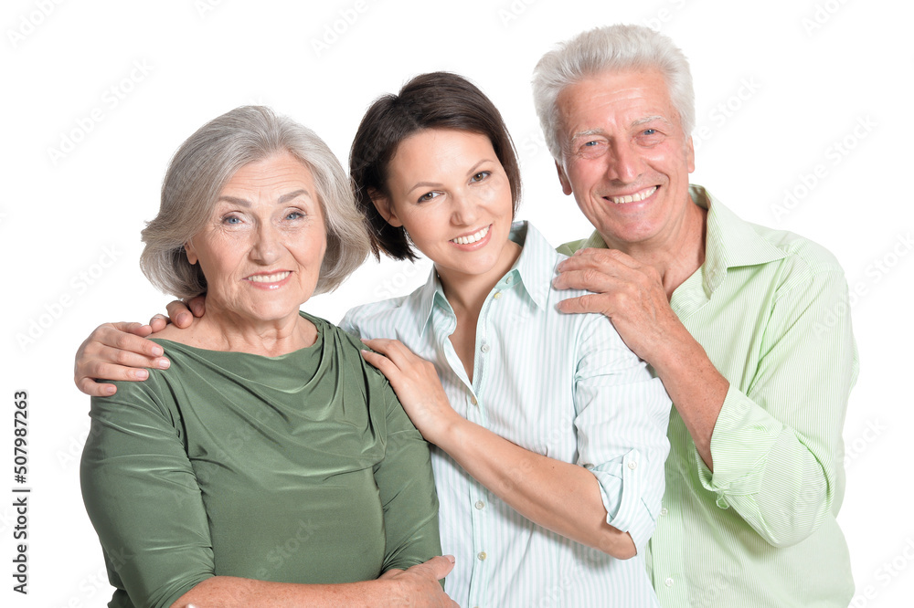 Happy senior parents with daughter on a white background Happy senior parents with daughter on a white background