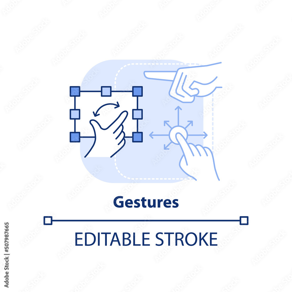Gestures light blue concept icon. Behavioral measurement abstract idea thin line illustration. Hand movements recognition. Isolated outline drawing. Editable stroke. Arial, Myriad Pro-Bold fonts used Gestures light blue concept icon. Behavioral measurement abstract idea thin line illustration. Hand movements recognition. Isolated outline drawing. Editable stroke. Arial, Myriad Pro-Bold fonts used