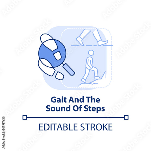 Gait and sound of steps light blue concept icon. Behavioural measurement abstract idea thin line illustration. Isolated outline drawing. Editable stroke. Arial, Myriad Pro-Bold fonts used