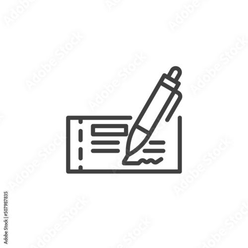 Checkbook and pen line icon