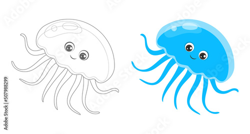 Photography Coloring page outline of cartoon jellyfish