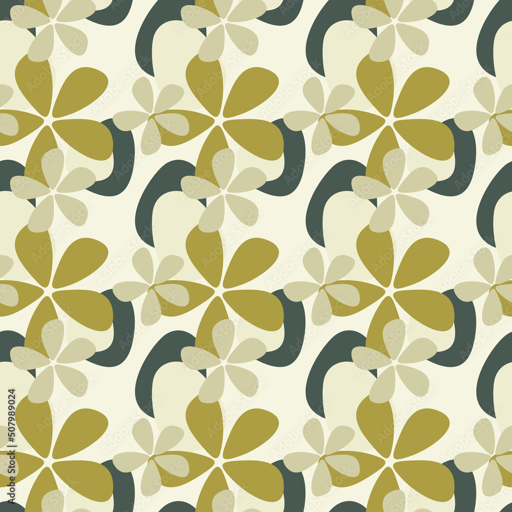 Abstract flower shapes seamless pattern. Floral vector illustration. Summer holiday backdrop. Wallpaper, background, decoration, fabric, textile, print, wrapping paper or package design.