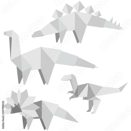 A set of origami dinosaurs. Vector illustration.