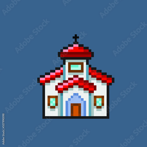 church building in pixel art style