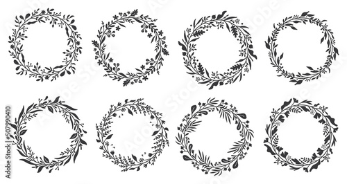 Floral Wreath Doodle Design Element Vector Clip Art