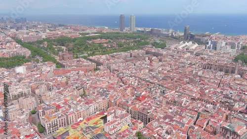 Barcelona, Spain: Aerial view of capital city of Catalonia, public park Ciutadella (Parc de la Ciutadella) - landscape panorama of Europe from above photo
