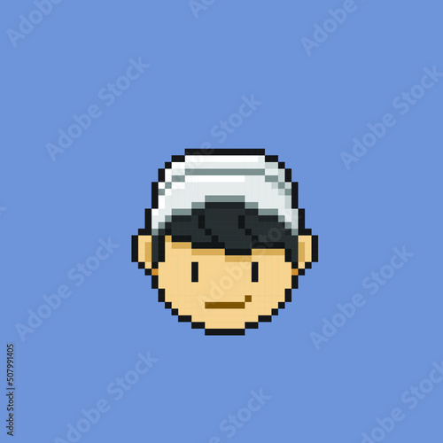 a young boy head wearing cap in pixel art style