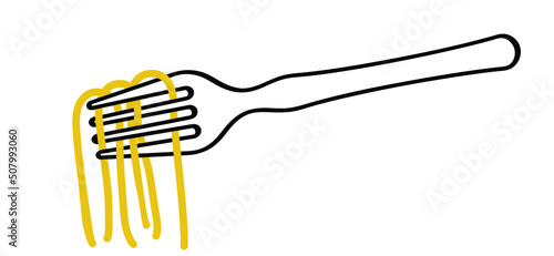 Word pasta or spaghetti day, Italian food such as: noodles, vermicelli, rotini, fusili, tortellini, linguini, conchiglie, fettucine, penne, capellini. Traditional Italian ddishes. Fast food with fork.