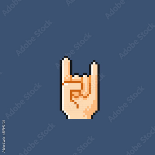metal hand sign in pixel art style