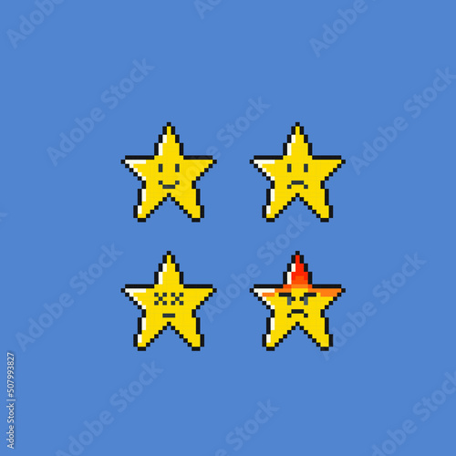 star set with different expression in pixel art style