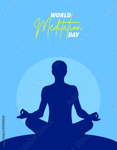 Illustration Vector Of Meditation. The World Meditation Day Banner Template Design. Health care illustration with blue background.