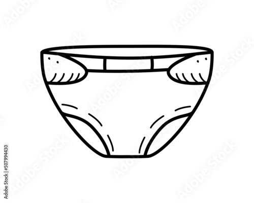 Baby diaper velcro cartoon doodle style. Vector illustration of a diaper.