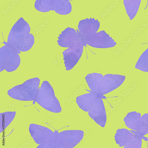 Seamless pattern Watercolor butterflies on a bright background. Botanical background of butterflies for design  wallpapers  wrapping paper  textiles.