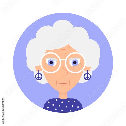 Determined hippie old woman avatar vector illustration