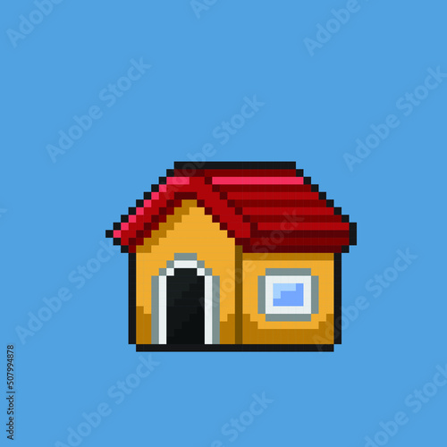 dog house in pixel art style