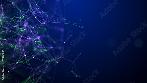 Abstract blue background with moving lines and dots. Network connection. Worldwide connection to the Internet. 3d rendering.