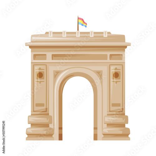 Triumphal Arch with Flag as Romania Traditional Symbol and Object Vector Illustration