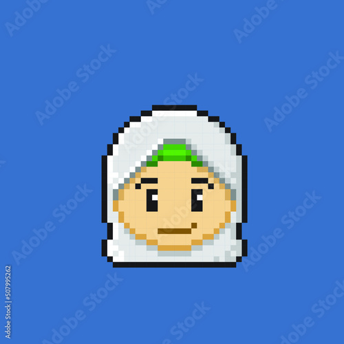 moslem girl head in pixel art style