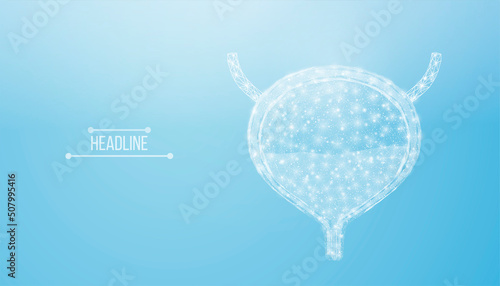 Human bladder. Design element for medical concept, bladder cancer, cystitis, human excretory system. Wireframe low poly style. Abstract vector illustration on blue background