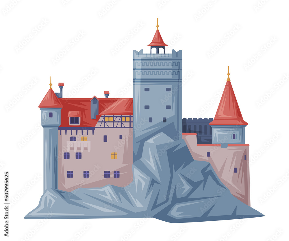Bran Castle in Transylvania as Romania Traditional Symbol and Object Vector Illustration