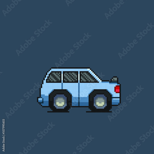 blue car in pixel art style photo