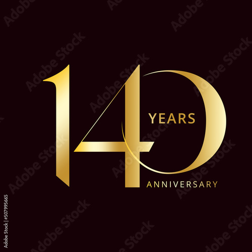 140 Year Anniversary Logo, Golden Color, Vector Template Design element for birthday, invitation, wedding, jubilee and greeting card illustration.