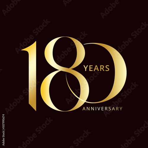 180 Year Anniversary Logo, Golden Color, Vector Template Design element for birthday, invitation, wedding, jubilee and greeting card illustration.