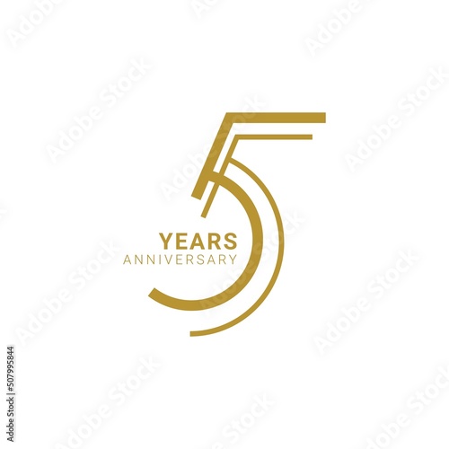 5 Year Anniversary Logo, Golden Color, Vector Template Design element for birthday, invitation, wedding, jubilee and greeting card illustration.