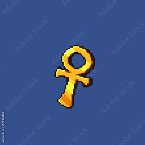 golden ankh in pixel art style